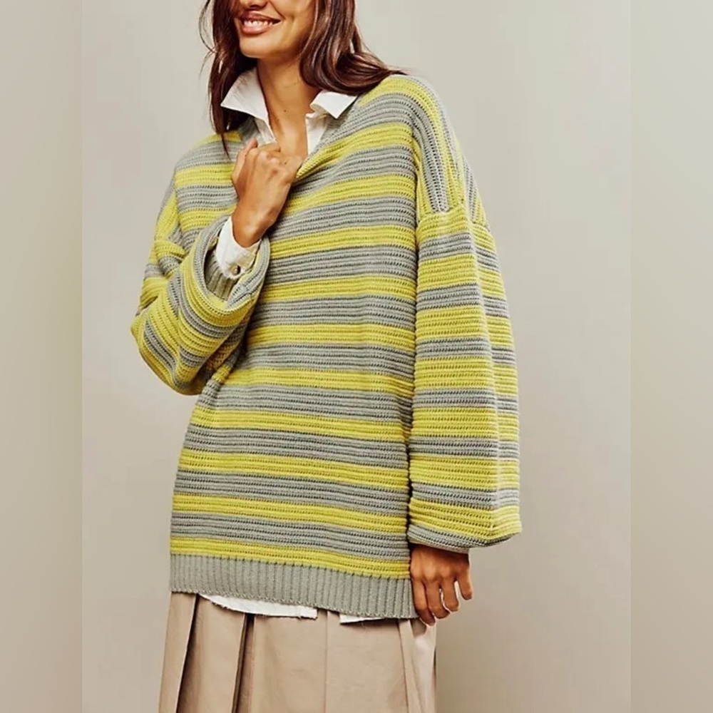 NWOT Free People, Links Pullover, Small in Yellow/Gray